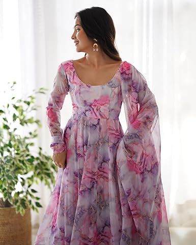 Women Floral Print Anarkali Kurta with Pant and Dupatta Set (Multicolour)