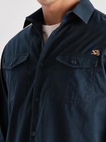 ADRO Cargo Shirt for Men with Double Pocket | 100% Cotton | Full Sleeve | Regular Fit - Blue