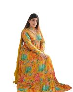 Women Floral Print Anarkali Kurta with Pant and Dupatta Set (Yellow)