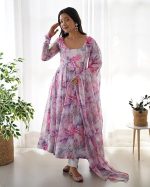 Women Floral Print Anarkali Kurta with Pant and Dupatta Set (Multicolour)