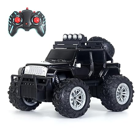 Popsugar Off Roader Rechargeable Remote Control Car | RC Car Monster Truck | 4 Headlight Modes | Lithium Battery | C-Type Charging | Remote Control Car for Kids | Made in India Black