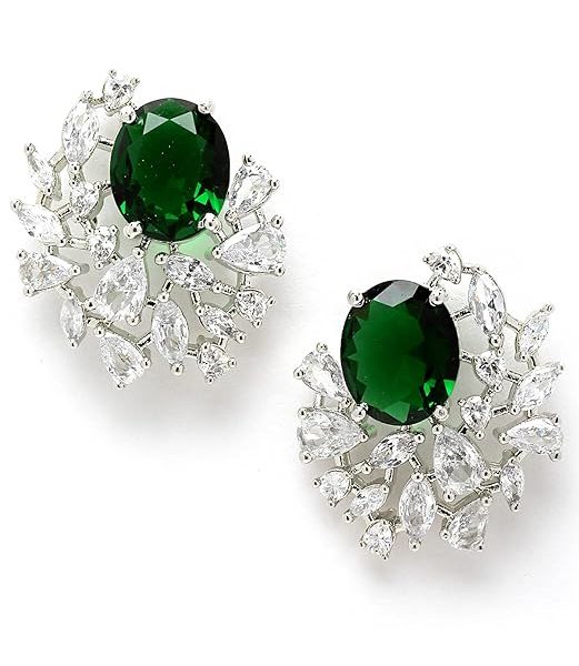 Women Green American Diamond Stud Earrings