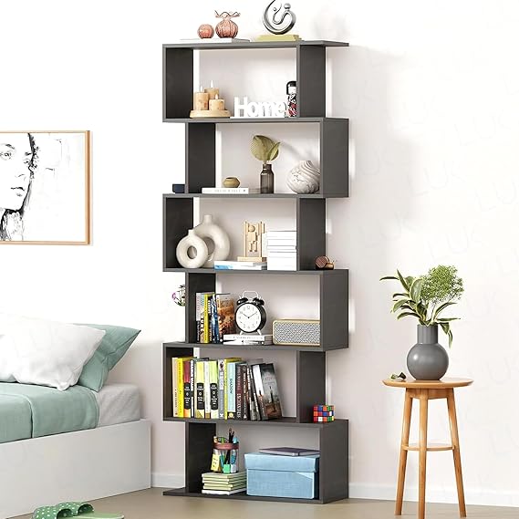 Lukzer 6-Layer S-Shaped Ladder Bookshelf | Engineered Wood Open Display Rack | Modern Bookcase for Living Room, Office & Bathroom | Home Storage Organizer (MR-002, Wenge, 178x70x24 cm, DIY)