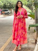 Women Floral Print Anarkali Kurta with Pant and Dupatta Set (Purple)