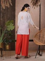 Women's Cotton Straight Fit Tunic Hand Embroidered Lucknow Chikankari Straight Short Kurti (White)