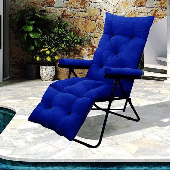 Spacecrafts Recliner Folding Easy Chair | 5 Adjustable Postions | Cushioning | Portable & Space Saving Easy Chair For Home Relax Old Age | Blue, Check