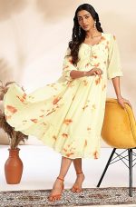 Women's Georgette Relaxed Fit A Line Dobby Tie & Dye Below The Knee A-Line Kurta Dress