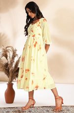 Women's Georgette Relaxed Fit A Line Dobby Tie & Dye Below The Knee A-Line Kurta Dress