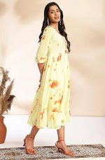 Women's Georgette Relaxed Fit A Line Dobby Tie & Dye Below The Knee A-Line Kurta Dress