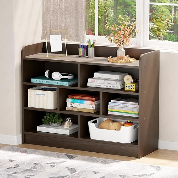 Lukzer Multipurpose 7-Section Storage Rack with 4 Shelves – Bookcase & Display Unit for Home & Workspaces (MR-008/Wenge/70x23x93cm)