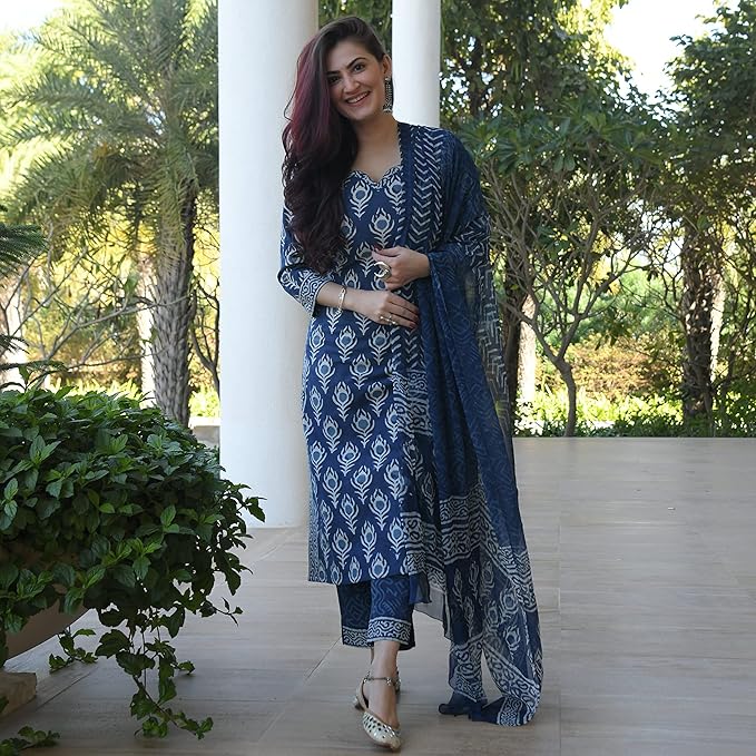 Women's Viscose Printed Kurta Set with Dupatta