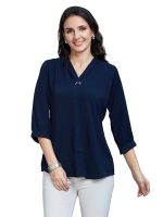 Women’s Solid Tunic with Fashionable V-Fold Neck (Navy Blue)