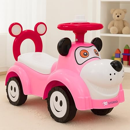 Storio Kuku Baby Ride-On Toy – Push Car for Kids with Backrest & Steering, Pink Color, 1–3 Years