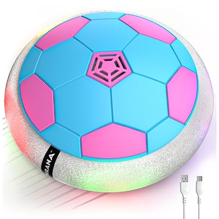 Mirana C-Type USB Rechargeable Battery Powered Hover Football Indoor Floating Hoverball Soccer | Air Football Smart | Made in India Fun Toy Best Gift for Kids Boys and Girls 2-10 Years (Blue-Pink)