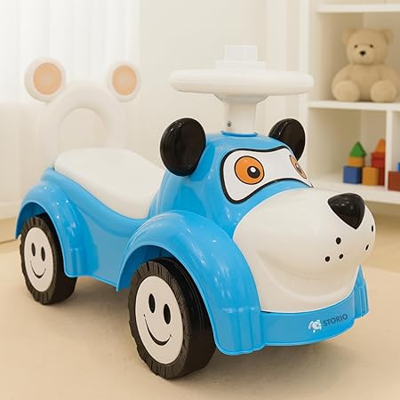 Storio Kuku Baby Ride-On Toy – Push Car for Kids with Backrest & Steering, Blue Color, 1–3 Years