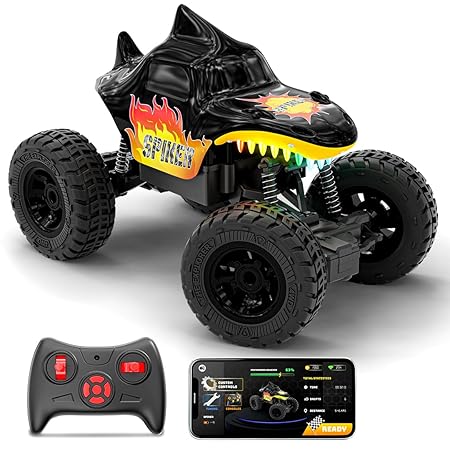 Mirana Spiker 2WD RC Car for Kids | High-Speed ATV Remote & App-Controlled Rock Crawler | USB Rechargeable Offroad Monster Truck with Bluetooth Speakers & RGB Lights | Gift for Boys & Girls (Black)