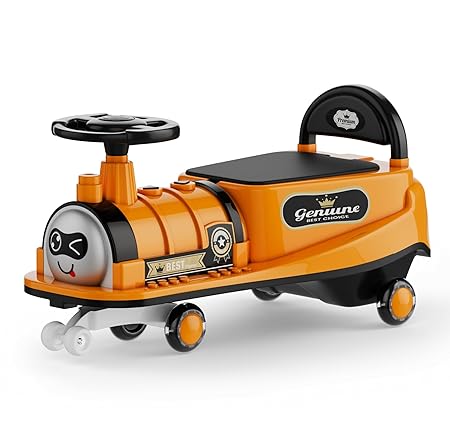 kidsROAR Panda Car for Kids Train Shape - Push Car Magic Swing Fun Musical Rider with Lighting Silicone Wheels, Music, and Lights - Perfect for Ages 1 to 5 Years & Up | 100kg Capacity 8188 (Orange)