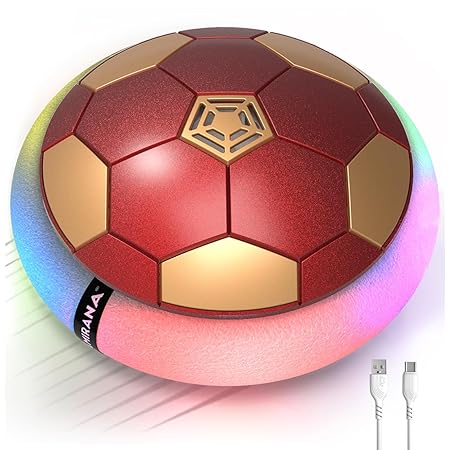 Mirana C-Type USB Rechargeable Battery Powered Hover Football Indoor Floating Hoverball Soccer | Air Football Smart | Made in India Fun Toy Best Gift for Kids Boys and Girls 2-10 Years (RedGolden)