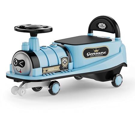 kidsROAR Panda Car for Kids Train Shape - Push Car Magic Swing Fun Musical Rider with Lighting Silicone Wheels, Music, and Lights - Perfect for Ages 1 to 5 Years & Up | 100kg Capacity 8188 (Blue)