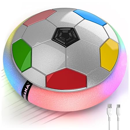 Mirana C-Type USB Rechargeable Battery Powered Hover Football Indoor Floating Hoverball Soccer | Air Football Smart | Made in India Fun Toy Best Gift for Kids Boys and Girls 2-10 Years (Silver Rainbow)