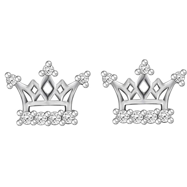 Silver Zircon Sparkling Crown Earrings