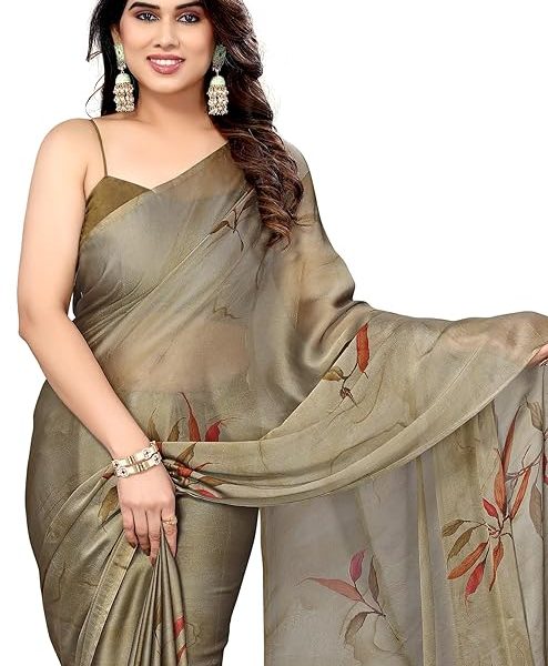 Women's Chiffon Floral Printed Saree with Blouse Piece