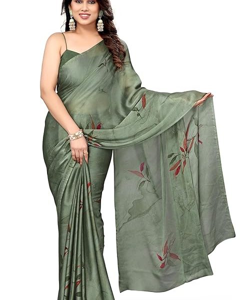 Women's Chiffon Floral Printed Saree with Blouse Piece