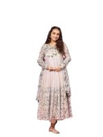 Women Floral Print Anarkali Kurta with Pant and Dupatta Set Anarkali Kurti(Beige)