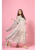 Women Floral Print Anarkali Kurta with Pant and Dupatta Set Anarkali Kurti(Beige)
