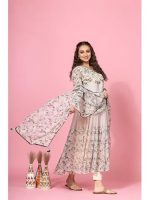 Women Floral Print Anarkali Kurta with Pant and Dupatta Set Anarkali Kurti(Beige)