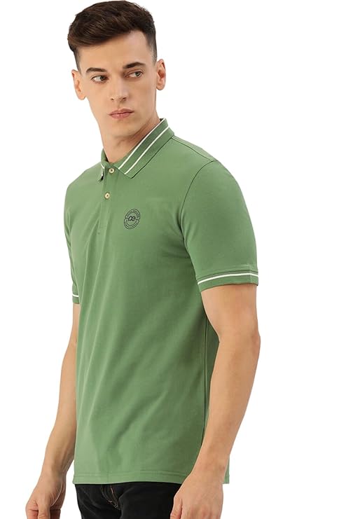 Peter England Men's Regular Fit Insignia Half Sleeve Polo T-Shirt | Cotton Rich | Premium Pique Weave