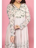 Women Floral Print Anarkali Kurta with Pant and Dupatta Set Anarkali Kurti(Beige)