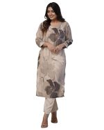 Women's Chanderi Straight Printed Kurta with Pant