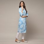 Women Liva Straight Printed Kurta (Teal)