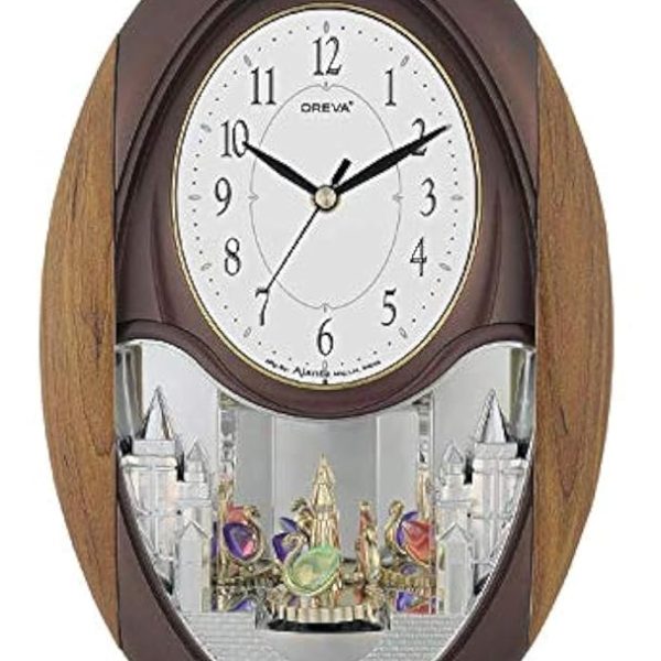 Plastic Rotating and Musical Pendulum Wall Clock (23.0 cm x 6.0 cm x 35.5 cm, AQ-2047, Cola)