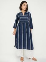 Women's Cotton Regular Fit Striped Regular Kurta