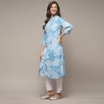 Women Liva Straight Printed Kurta (Teal)