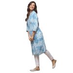 Women Liva Straight Printed Kurta (Teal)