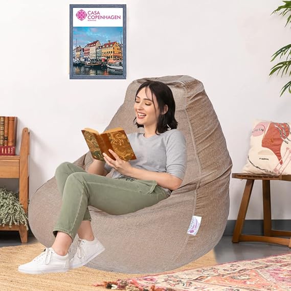 Casa Copenhagen Premium Designer Fabric Bean Bag Chair, Filled with Beans | Capacity: Upto 7 Ft Height, 200 KG Weight | 5XL | Febric Cream