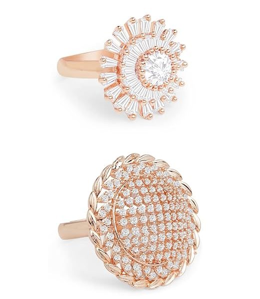 2 Rose Gold Cubic Zirconia Contemporary Adjustable Finger Rings For Women-ZPFK13455