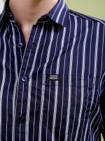 Men's Cotton Slim Fit Multi Striped Full Sleeves Cutaway Collar Casual Shirt