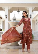 Cotton Blend Women Kurta Set (Red)