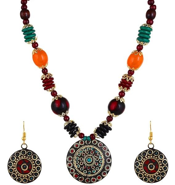 Gifts Stylish Latest Traditional Afghani Tribal Beads Multicolor Jwell Necklace Jewellery Set