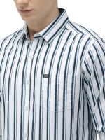 Men's Cotton Slim Fit Multi Striped Full Sleeves Cutaway Collar Casual Shirt - White