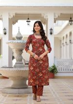 Cotton Blend Women Kurta Set (Red)