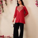 Women's Naila Kashmiri A-Line Short Kurti (red)