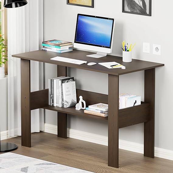 Lukzer Premium Engineered Wood Computer Desk with One Tier Shelves Laptop Study Table for Office Home Workstation Writing Modern Desk (ST-004/Wenge/ 90 x 50 x 77 cm)