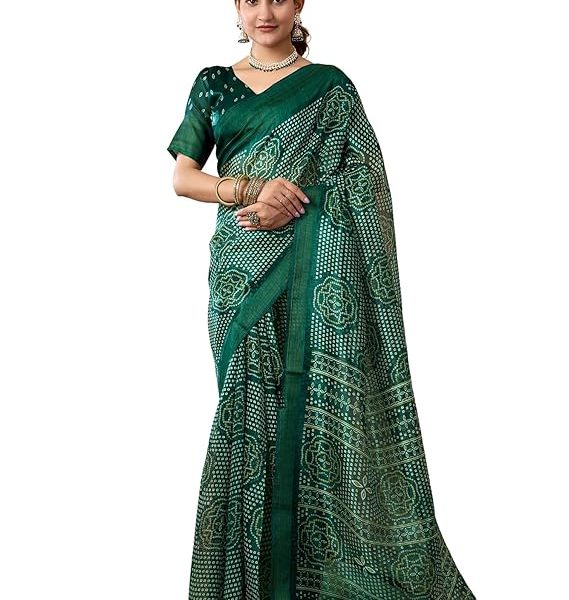 Women's Cotton Blend Printed Saree With Unstitched Blouse Piece