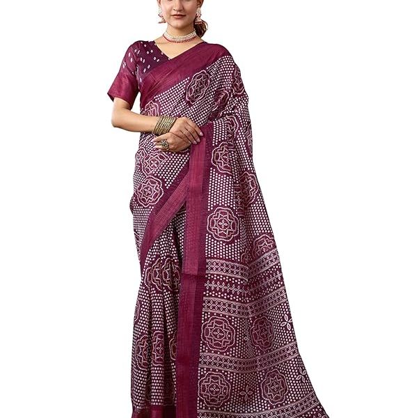 Women's Cotton Blend Printed Saree With Unstitched Blouse Piece