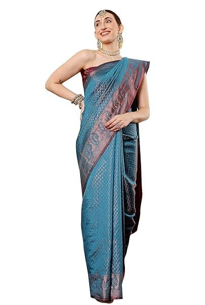 Women's Banarasi Silk Saree With Golden Zari Work With Blouse Piece